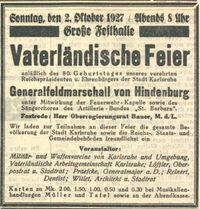 Anzeige im Karlsruher Tagblatt vom 1. Oktober 1927.