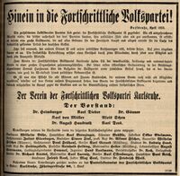 Anzeige anlässlich der Parteigründung, Karlsruher Tagblatt vom 17. April 1910.
