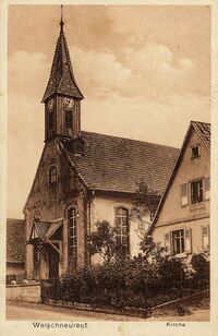 Welschneureuter Kirche, Postkarte um 1930, Stadtarchiv Karlsruhe 8/PBS oXIVc 315.