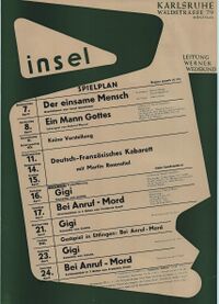 Spielplan der Insel vom 7. bis 24. April 1955, Stadtarchiv Karlsruhe 8/PBS X 2338.