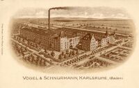 Ansicht des Fabrikgebäudes in der Zeppelinstraße, Postkarte 1905, Stadtarchiv Karlsruhe 8/PBS oXIVf 120.